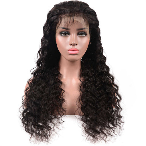 22 Inches Deep Wave Natural Black 100% Brazilian Virgin Human Hair 360 Lace Wigs [I3HDW5562]