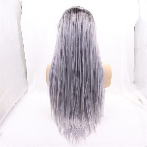 Grey Violet Ombre Silky Straight Long Lace Front High Heat Resistant Fiber Synthetic Hair Wigs [ILS5713]