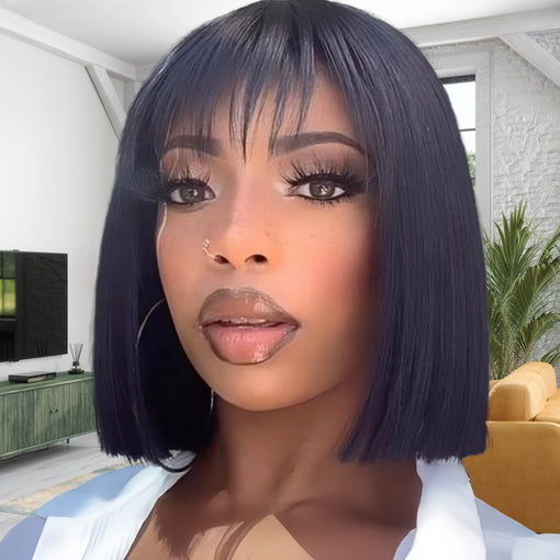 8 Inches Silky Straight Natural Black 100% Brazilian Virgin Human Hair Full Lace Wigs [IFHSS5499]