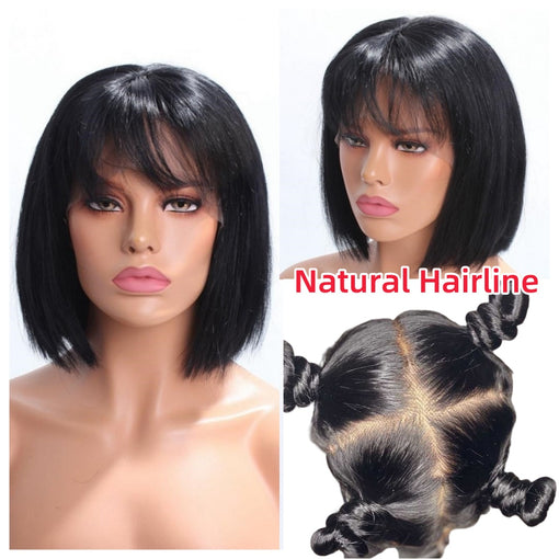 8 Inches Silky Straight Natural Black 100% Brazilian Virgin Human Hair Full Lace Wigs [IFHSS5499]