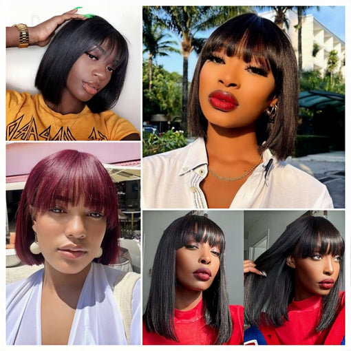 8 Inches Silky Straight Natural Black 100% Brazilian Virgin Human Hair Full Lace Wigs [IFHSS5499]