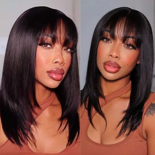 14 Inches Silky Straight Natural Black 100% Brazilian Virgin Human Hair Full Lace Wigs [IFHSS5525]