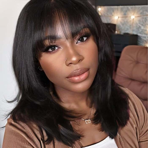 14 Inches Silky Straight Natural Black 100% Brazilian Virgin Human Hair Full Lace Wigs [IFHSS5525]