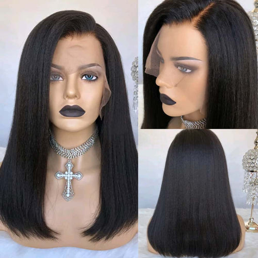 14 Inches Yaki Straight Natural Black 100% Brazilian Virgin Human Hair Full Lace Wigs [IFHYS5526]
