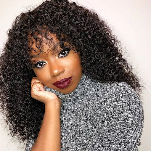 18 Inches Curly Natural Black 100% Brazilian Virgin Human Hair Full Lace Wigs [IFHCY5541]