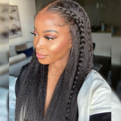 22 Inches Yaki Straight Natural Black 100% Brazilian Virgin Human Hair Full Lace Wigs [IFHYS5556]