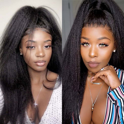 22 Inches Yaki Straight Natural Black 100% Brazilian Virgin Human Hair Full Lace Wigs [IFHYS5556]