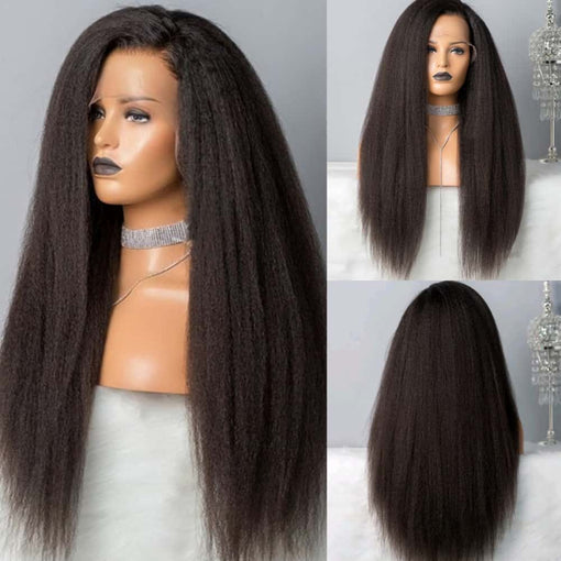 22 Inches Yaki Straight Natural Black 100% Brazilian Virgin Human Hair Full Lace Wigs [IFHYS5556]
