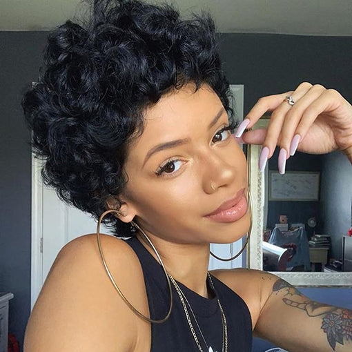 Short Trending Hair Body Wave Natural Black 100% Brazilian Virgin Human Hair 360 Lace Wigs [I3HBW5496]