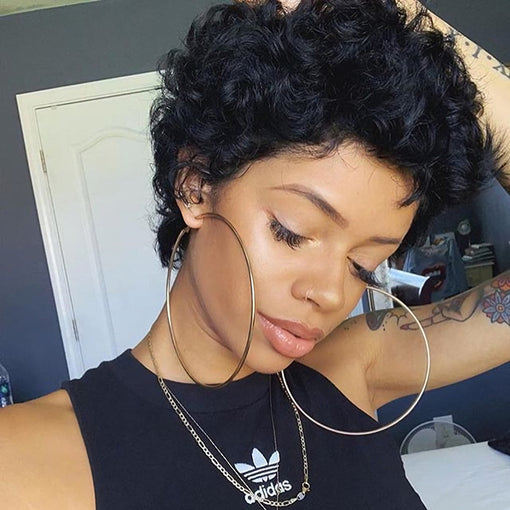 Short Trending Hair Body Wave Natural Black 100% Brazilian Virgin Human Hair 360 Lace Wigs [I3HBW5496]