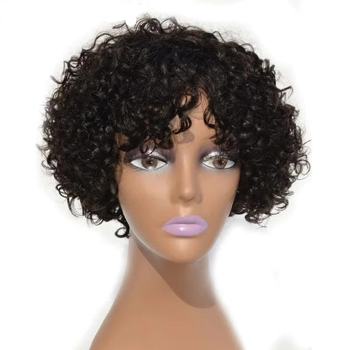 10 Inches Curly Natural Black 100% Brazilian Virgin Human Hair 360 Lace Wigs [I3HCY5497]