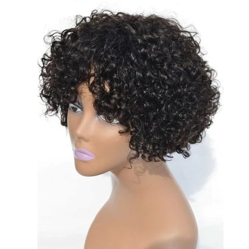 10 Inches Curly Natural Black 100% Brazilian Virgin Human Hair Full Lace Wigs [IFHCY5497]