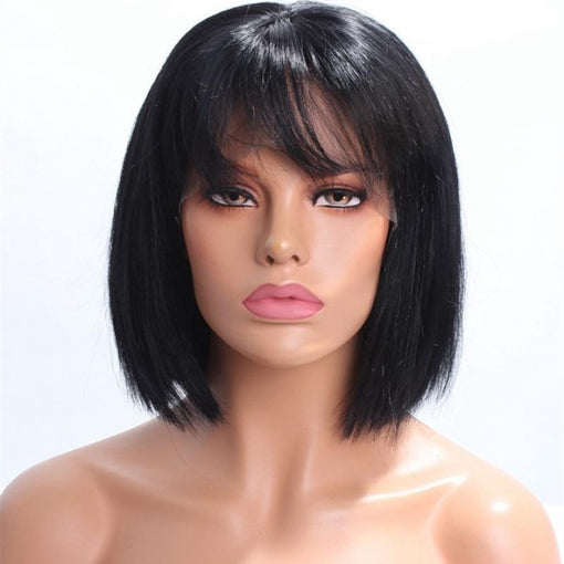 8 Inches Silky Straight Natural Black 100% Brazilian Virgin Human Hair Full Lace Wigs [IFHSS5499]