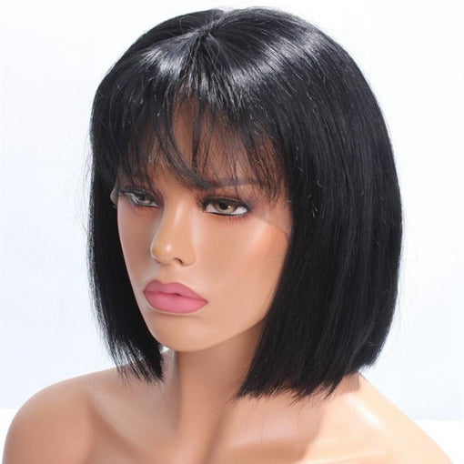 8 Inches Silky Straight Natural Black 100% Brazilian Virgin Human Hair Full Lace Wigs [IFHSS5499]