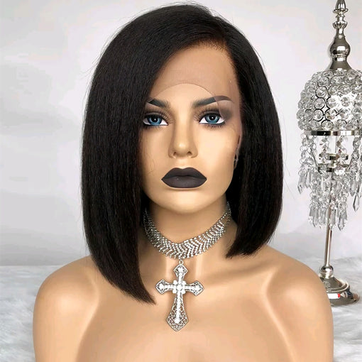 10 Inches Yaki Straight Natural Black 100% Brazilian Virgin Human Hair 360 Lace Wigs [I3HYS5507]