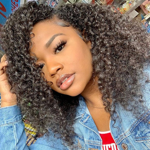 16 Inches Curly Natural Black 100% Brazilian Virgin Human Hair 360 Lace Wigs [I3HCY5522]