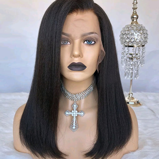 14 Inches Yaki Straight Natural Black 100% Brazilian Virgin Human Hair Full Lace Wigs [IFHYS5526]