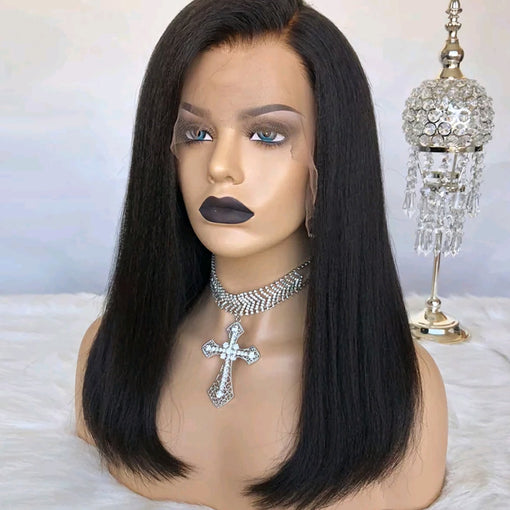 14 Inches Yaki Straight Natural Black 100% Brazilian Virgin Human Hair 360 Lace Wigs [I3HYS5526]