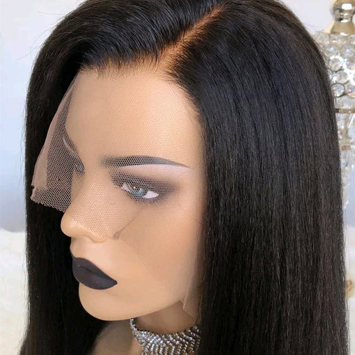 14 Inches Yaki Straight Natural Black 100% Brazilian Virgin Human Hair 360 Lace Wigs [I3HYS5526]