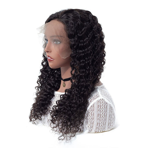 16 Inches Deep Wave Natural Black 100% Brazilian Virgin Human Hair Full Lace Wigs [IFHDW5532]