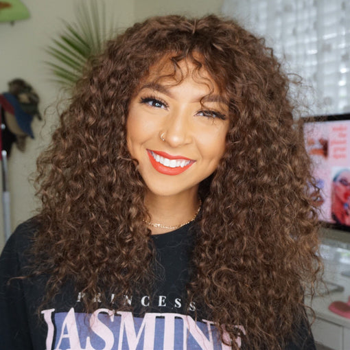 16 Inches Curly #4 Medium Brown 100% Brazilian Virgin Human Hair Full Lace Wigs [IFHCY5534]