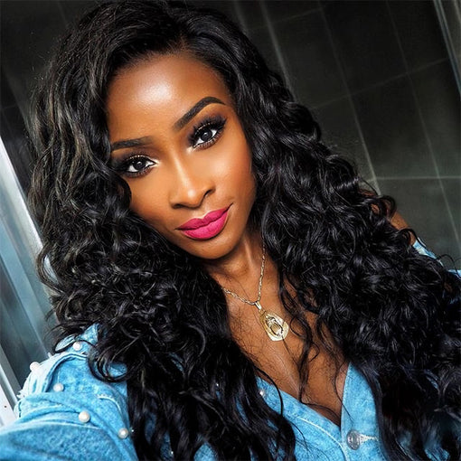 18 Inches Deep Wave Natural Black 100% Brazilian Virgin Human Hair Full Lace Wigs [IFHDW5542]