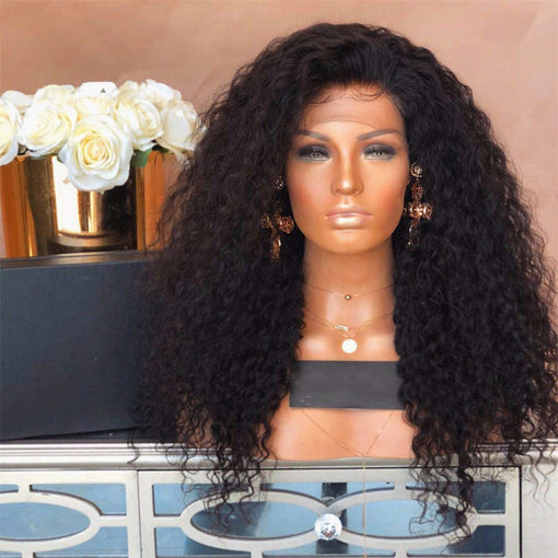 22 Inches Curly Natural Black 100% Brazilian Virgin Human Hair 360 Lace Wigs [I3HCY5554]