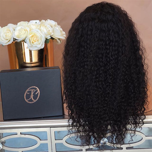 22 Inches Curly Natural Black 100% Brazilian Virgin Human Hair 360 Lace Wigs [I3HCY5554]