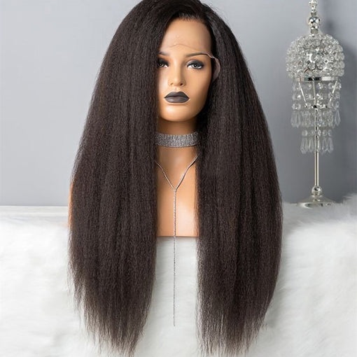 22 Inches Yaki Straight Natural Black 100% Brazilian Virgin Human Hair Full Lace Wigs [IFHYS5556]