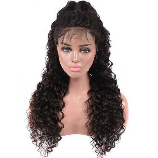 22 Inches Deep Wave Natural Black 100% Brazilian Virgin Human Hair 360 Lace Wigs [I3HDW5562]