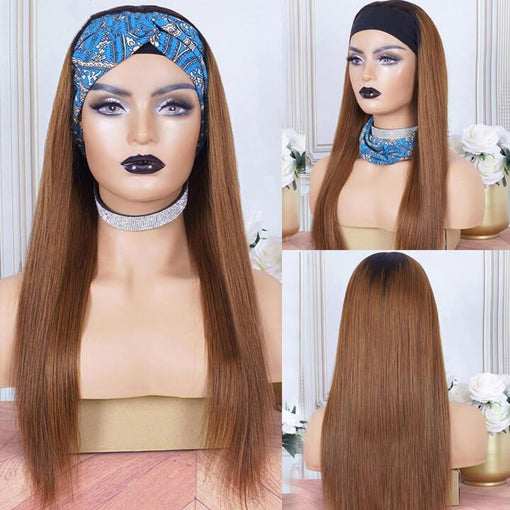 Ombre T1B/30 Silky Straight Headband Premium Human Hair Wigs [IHBSS5620]