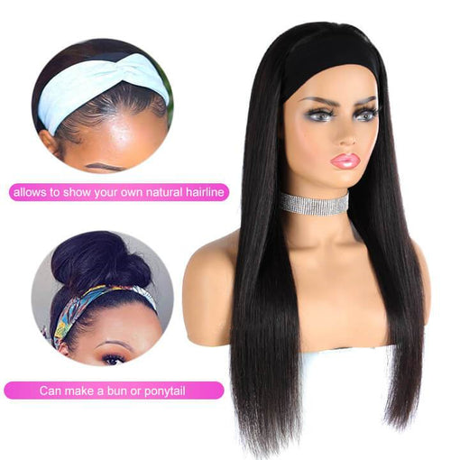 Long Silky Straight Headband Premium Human Hair Wigs [IHBSS5621]