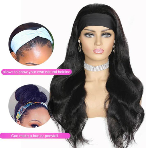 Long Natural Body Wave Headband Premium Human Hair Wigs [IHBBW5624]