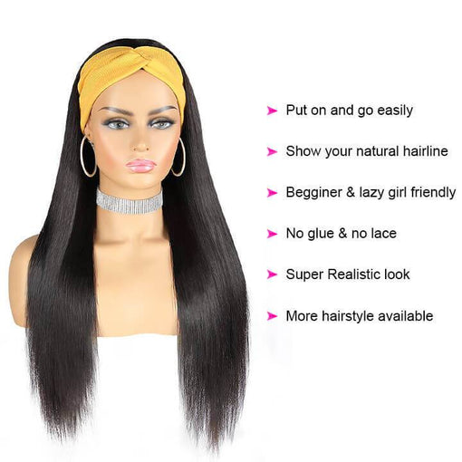 Long Silky Straight Headband Premium Human Hair Wigs [IHBSS5629]