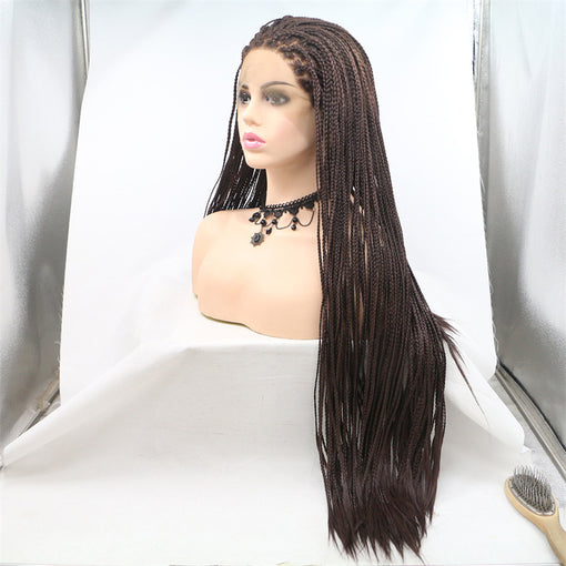 Dark Brown Braids Long Lace Front High Heat Resistant Fiber Synthetic Hair Wigs [ILS5638]