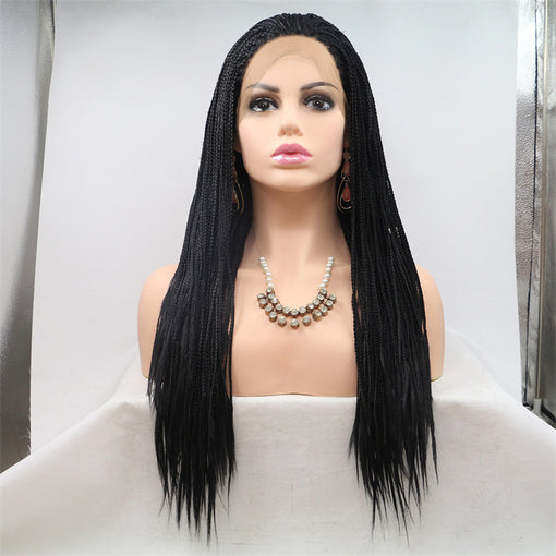 Black Braids Long Lace Front High Heat Resistant Fiber Synthetic Hair Wigs [ILS5639]