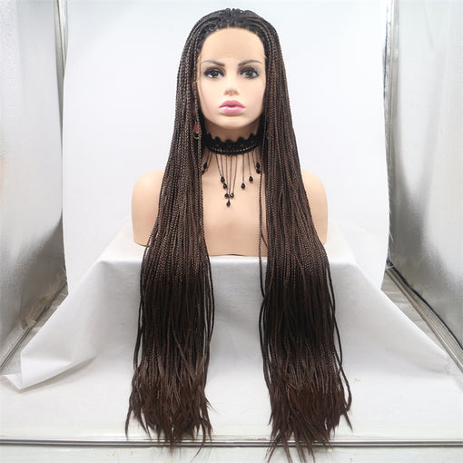 Black Root Dark Brown Braids Long Lace Front High Heat Resistant Fiber Synthetic Hair Wigs [ILS5641]
