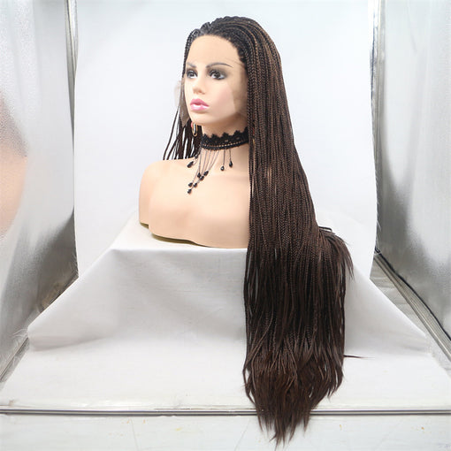 Black Root Dark Brown Braids Long Lace Front High Heat Resistant Fiber Synthetic Hair Wigs [ILS5641]