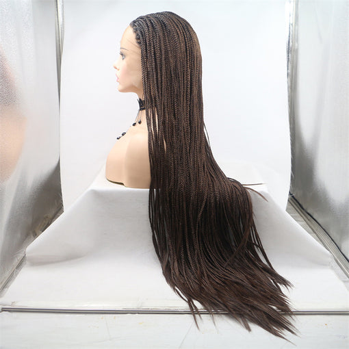 Black Root Dark Brown Braids Long Lace Front High Heat Resistant Fiber Synthetic Hair Wigs [ILS5641]