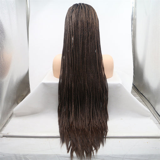 Black Root Dark Brown Braids Long Lace Front High Heat Resistant Fiber Synthetic Hair Wigs [ILS5641]