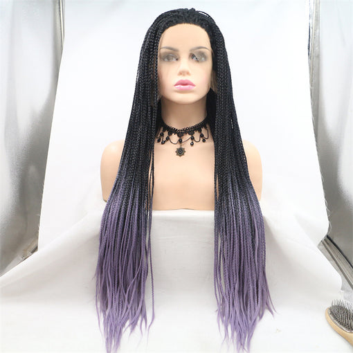 Black/Lavender Ombre Braids Long Lace Front High Heat Resistant Fiber Synthetic Hair Wigs [ILS5642]