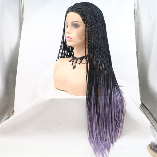 Black/Lavender Ombre Braids Long Lace Front High Heat Resistant Fiber Synthetic Hair Wigs [ILS5642]
