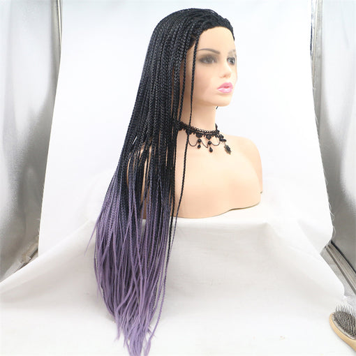 Black/Lavender Ombre Braids Long Lace Front High Heat Resistant Fiber Synthetic Hair Wigs [ILS5642]