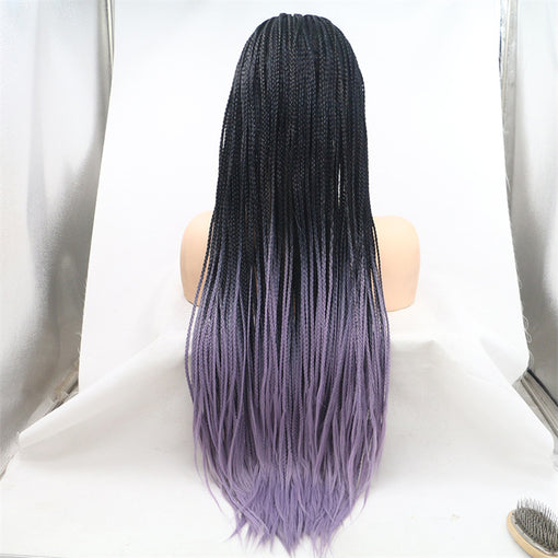 Black/Lavender Ombre Braids Long Lace Front High Heat Resistant Fiber Synthetic Hair Wigs [ILS5642]