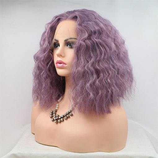 Lavender Water Wave Medium Lace Front High Heat Resistant Fiber Synthetic Hair Wigs [ILS5646]
