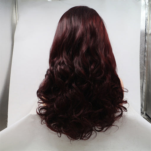 Iron Oxide Red Body Wave Long Lace Front High Heat Resistant Fiber Synthetic Hair Wigs [ILS5650]