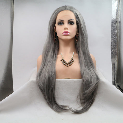 Deep Grey Silky Straight Long Lace Front High Heat Resistant Fiber Synthetic Hair Wigs [ILS5651]