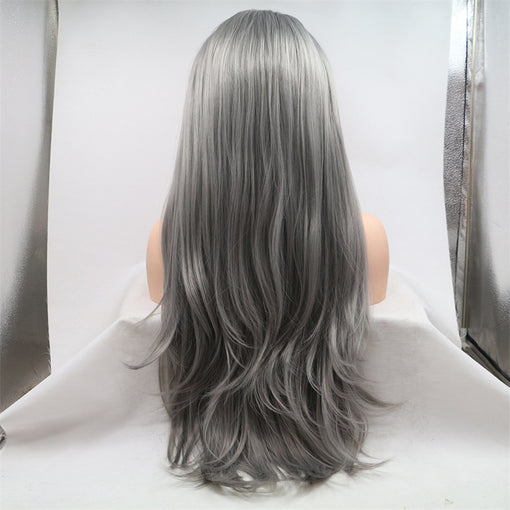 Deep Grey Silky Straight Long Lace Front High Heat Resistant Fiber Synthetic Hair Wigs [ILS5651]