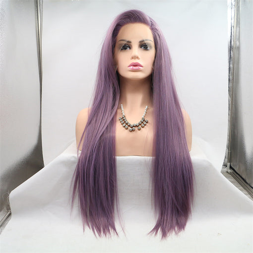 Lavender Silky Straight Long Lace Front High Heat Resistant Fiber Synthetic Hair Wigs [ILS5653]