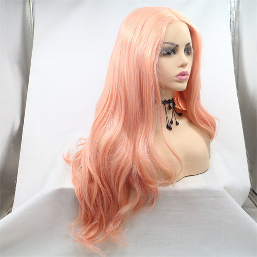 Light Pink Body Wave Long Lace Front High Heat Resistant Fiber Synthetic Hair Wigs [ILS5662]